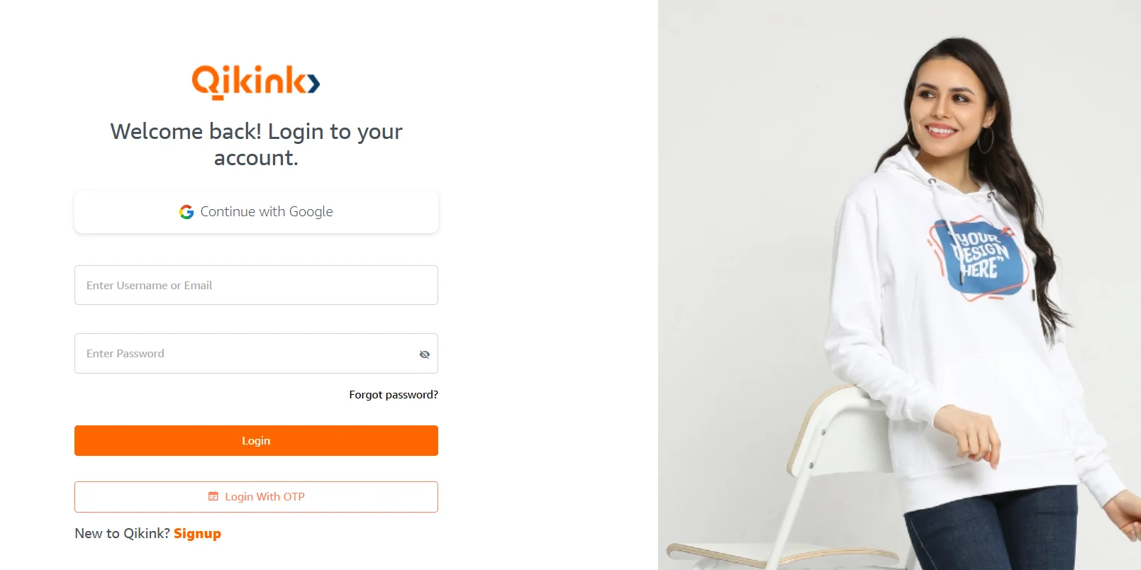 Qikink login page