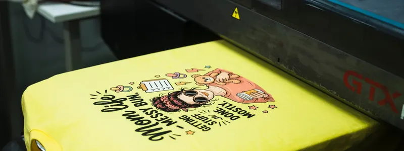 DTG printer printing a custom design directly onto a yellow t-shirt