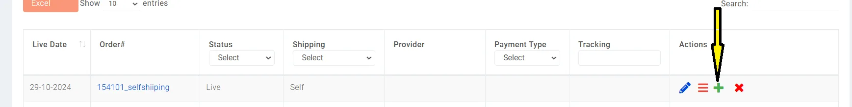 All Orders section showing the + icon next to a self-shipping order