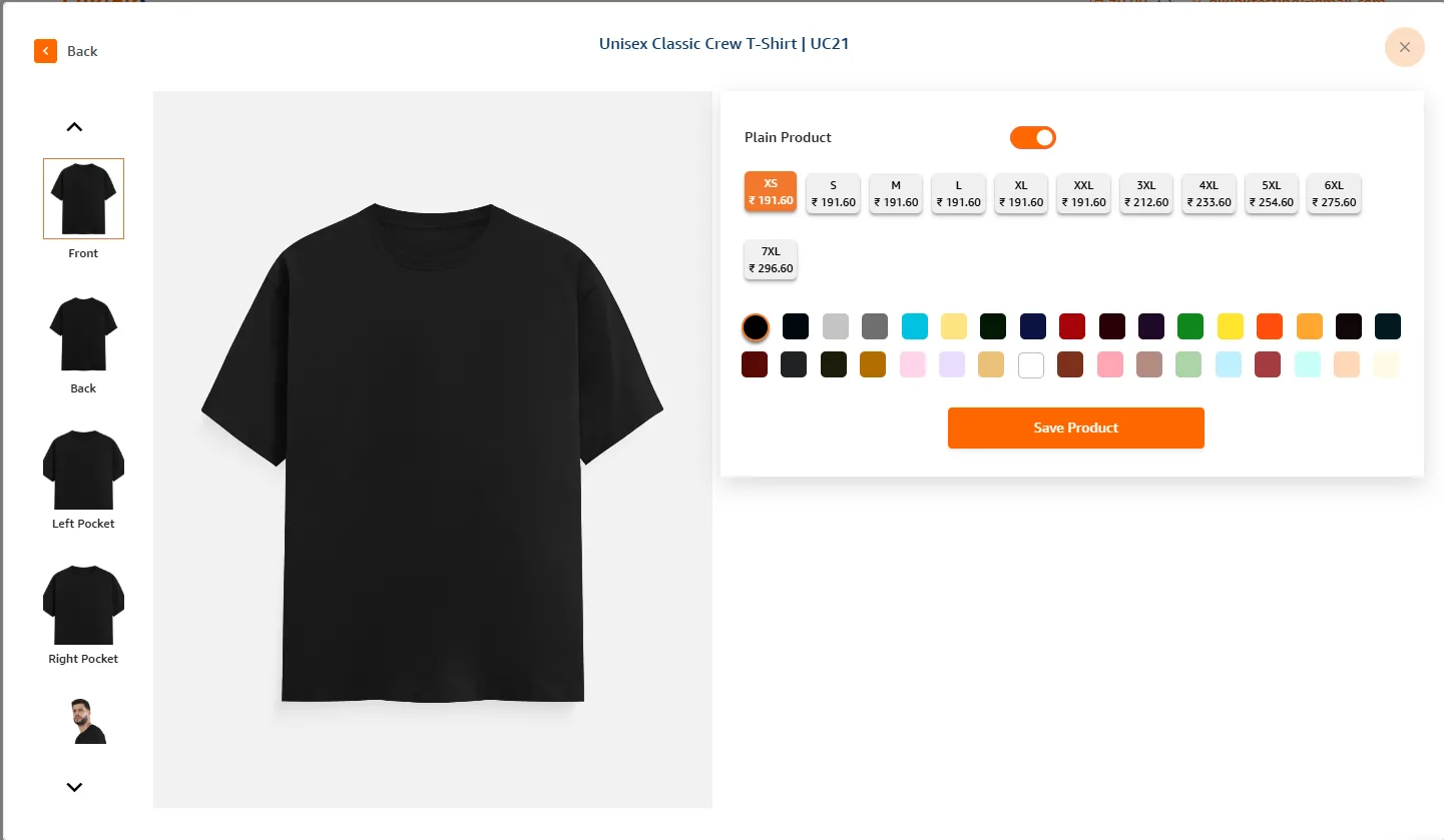 Qikink Create Order page showing plain product toggle enabled with size and color selection