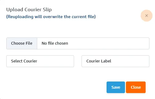 Courier slip upload screen showing courier type selected