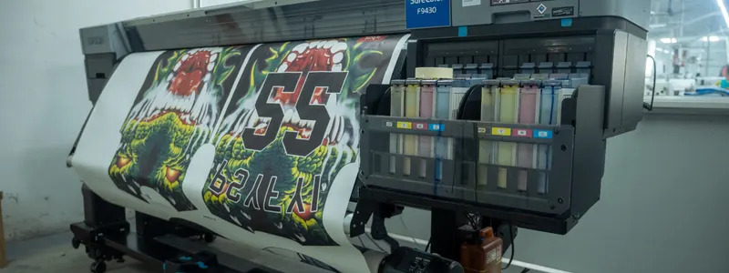 Large format all-over print machine printing full surface designs on fabric rolls