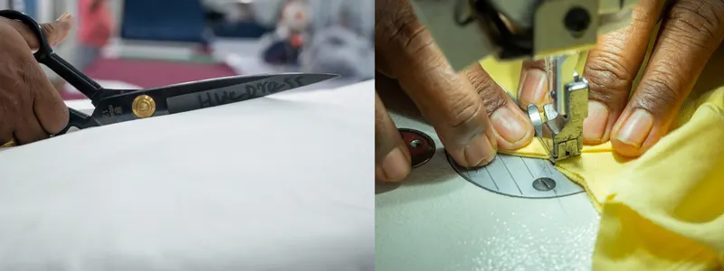 Cut and sew garment manufacturing — cutting fabric and stitching pieces together