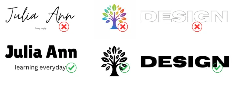 Engraving design examples — wrong vs correct